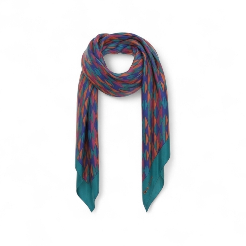 Vintage Diane Von Furstenberg Vintage Geometric Silk Scarf in Victorian Teal